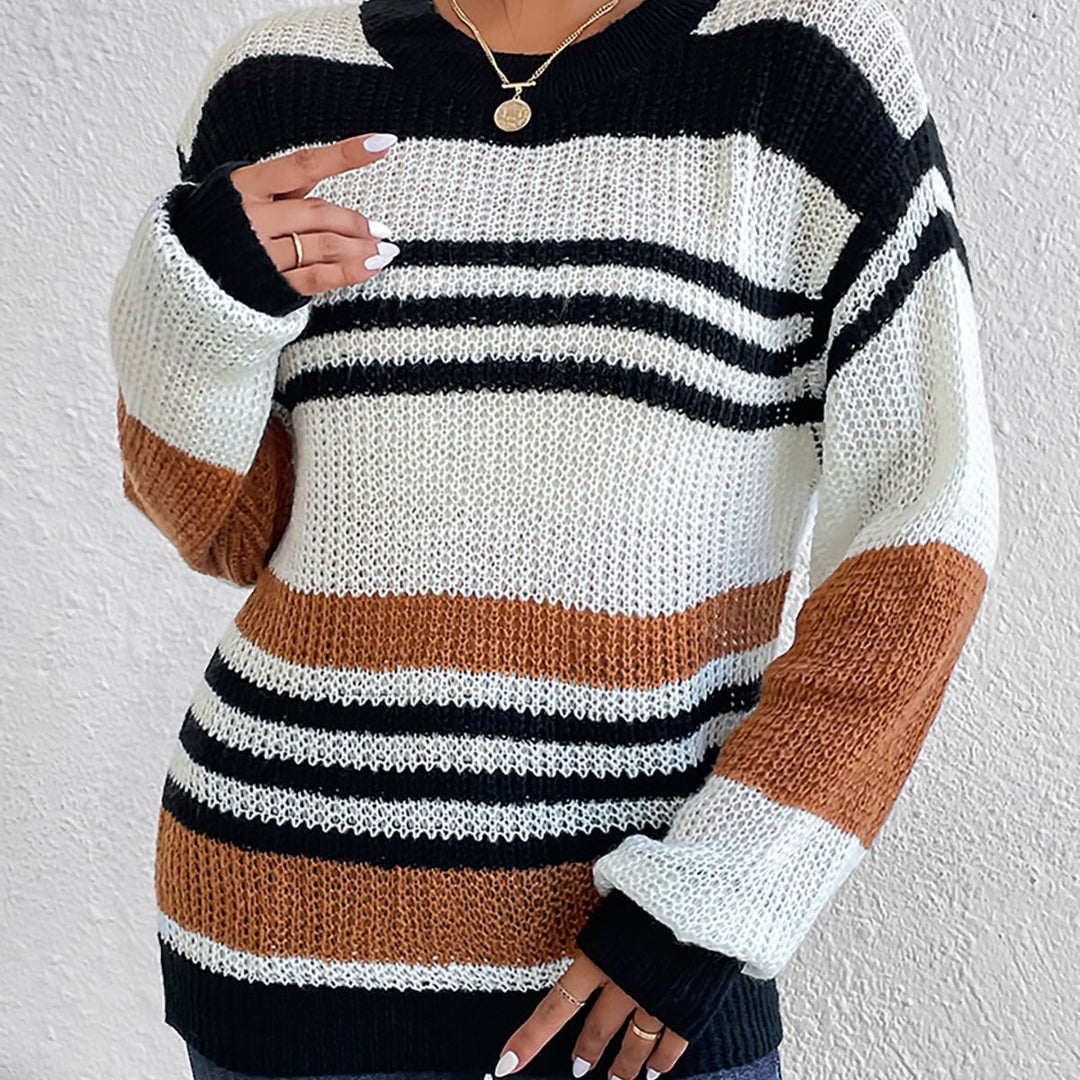 Dame moderigtig strikpullover med afslappet snit og brede striber Stilla