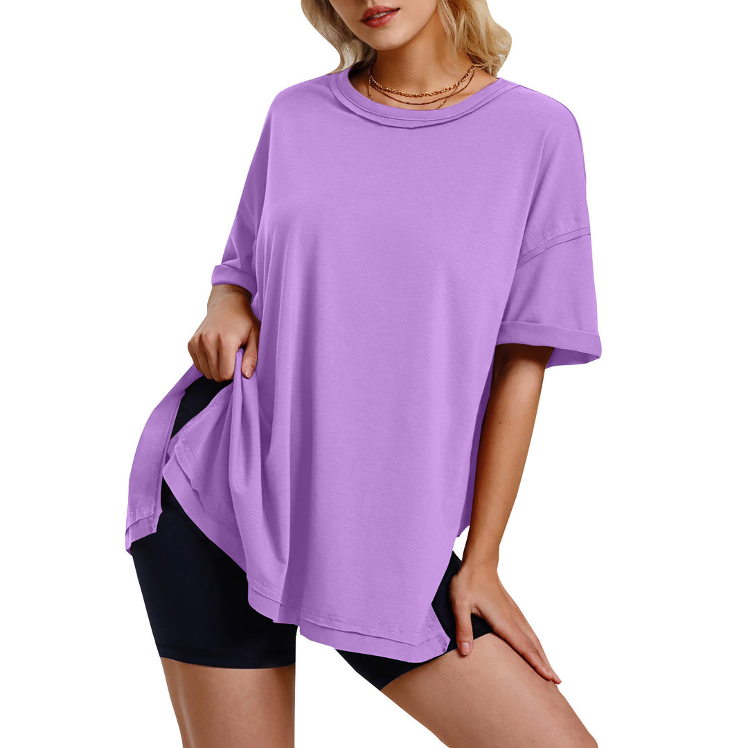 Dame afslappet oversized T-shirt med sidelommer og rund halsudskæring Stiila