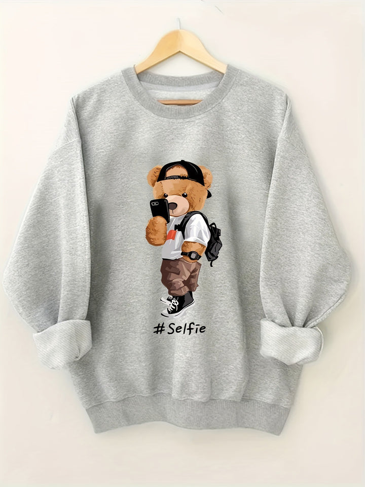Dame sweatshirt med kunstnerisk bjørnedesign og afslappet pasform Stilla