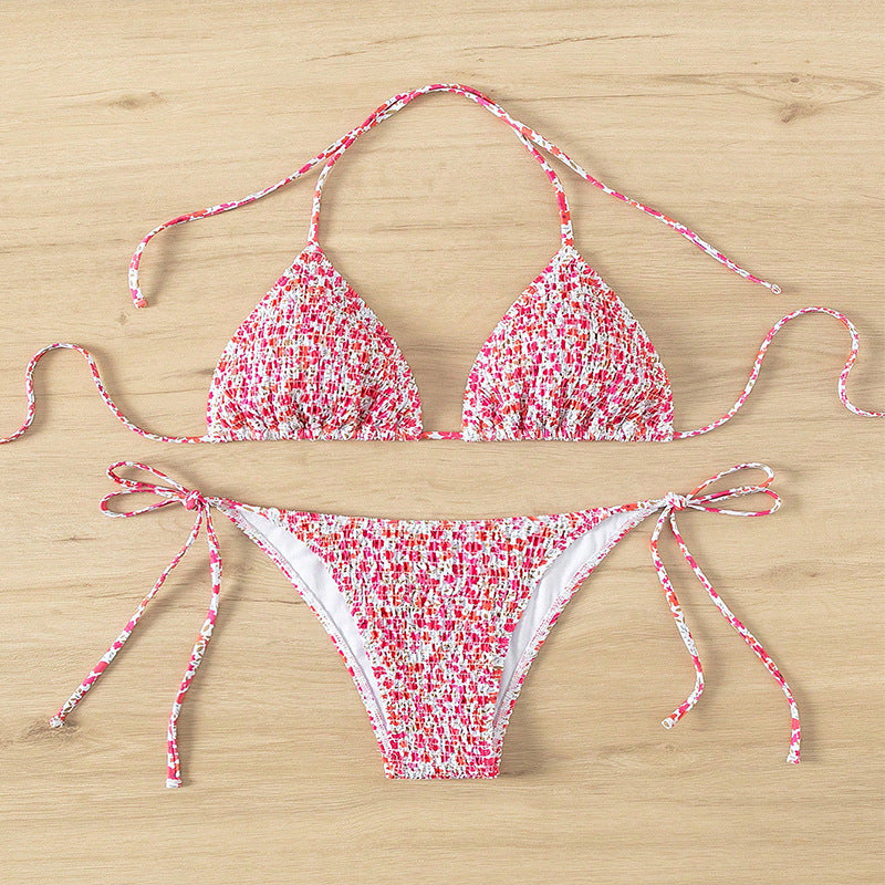 Kvinders trekant bikini med legende blomsterdesign og justerbare bindebånd Skovae