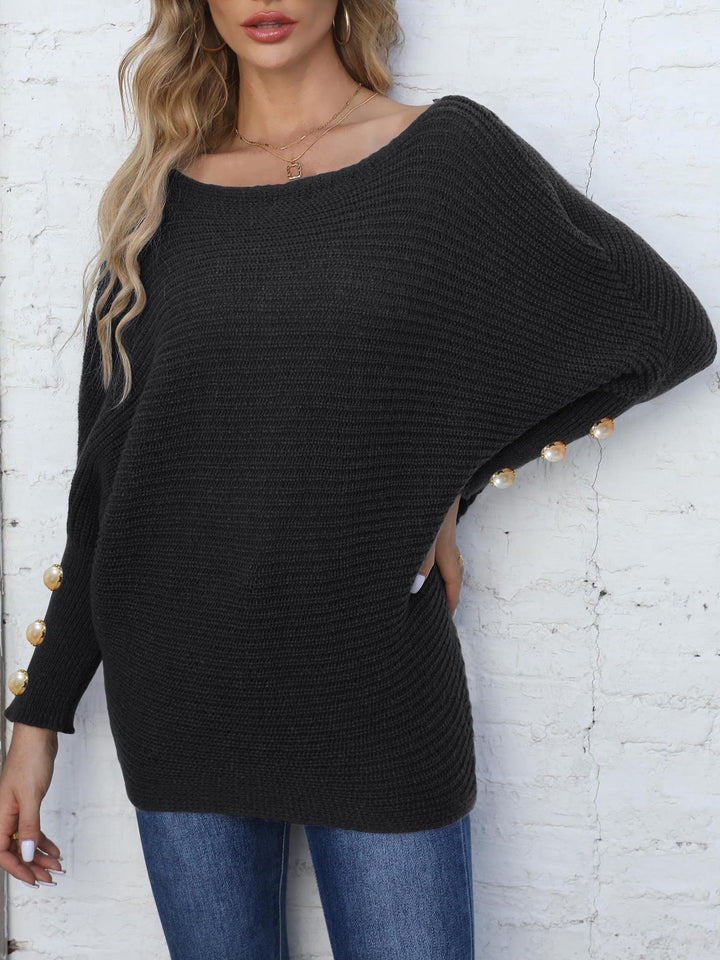 Dame Elegant Sweater med Off-Shoulder-design og Perleknapper Stilla