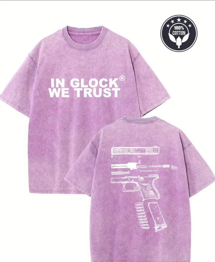 Dame T-shirt med grafisk gun-design og vintage-effekt Stilla