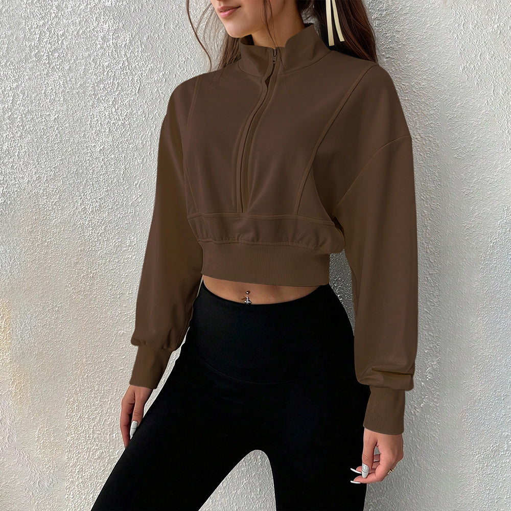 Dame cropped sweatshirt med høj krave lynlås og lavet af blødt materiale Stilla
