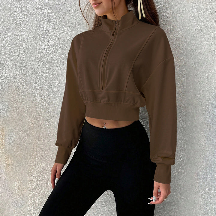 Dame cropped sweatshirt med høj krave lynlås og lavet af blødt materiale Stilla
