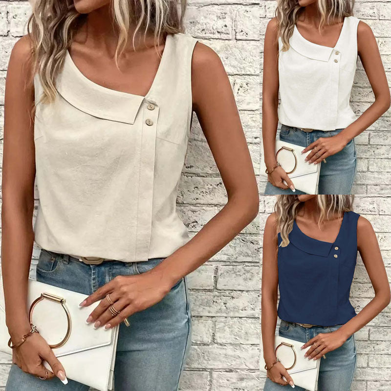 Damer Stilfuld Asymmetrisk Knap-Detalje Bluse Stilla