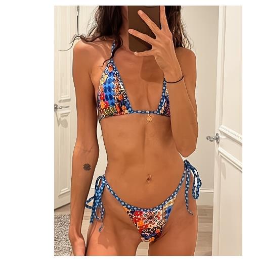 Dame Floral Print Trefold-Bikini-Sæt med justerbare bånd Stilla