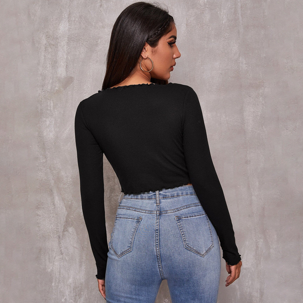 Kvinders cropped top med snøring og elegante flæse detaljer Stilla