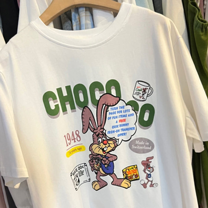 Dame T-shirt med kreativt cartoon-tryk og afslappet snit Stilla