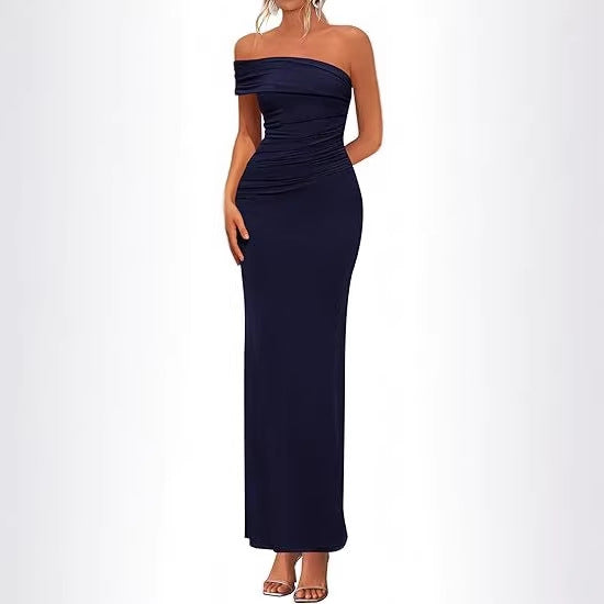 Dame Elegant Maxi Kjole med skuldrene fri design og raffinerede draperinger Skovae