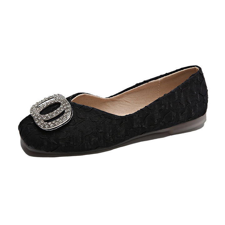 Femme Elegant Textureret Ballerina Flade med Strass Accent Stilla