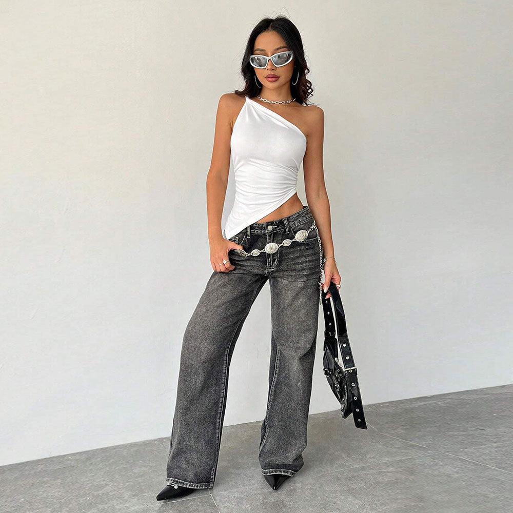 Kvindernes asymmetrisk top med elegant drapering Stilla