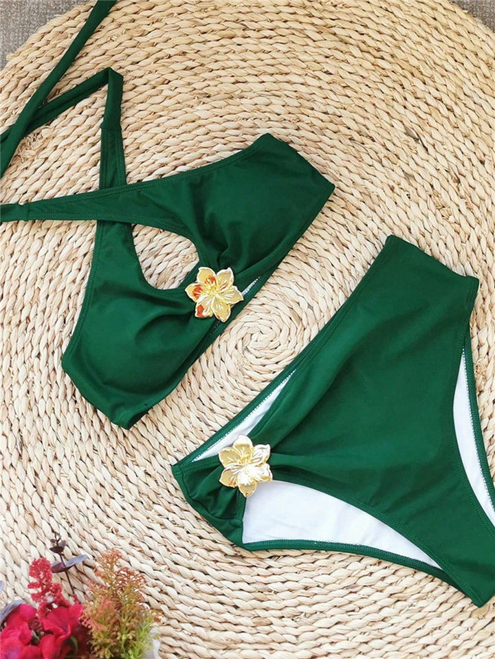 Dame Halter-Bikini med blomsterdetaljer og høj midje Stilla