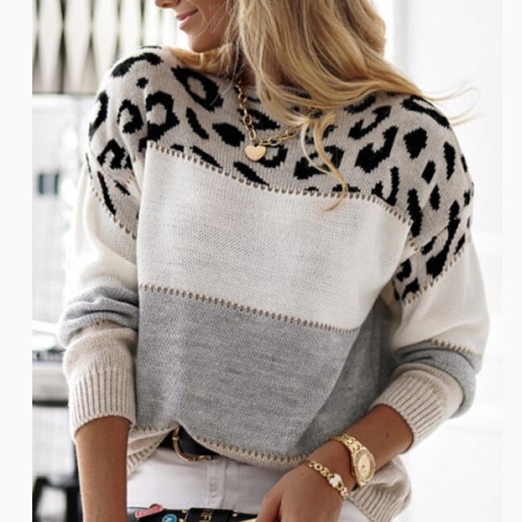 Dame Moderne Sweatshirt med iøjnefaldende farveaccentuer og leopardprint Stilla