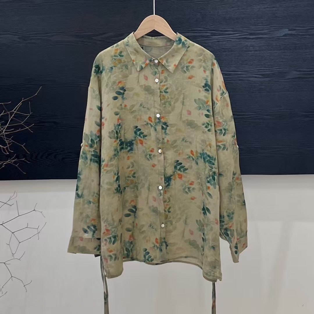 Femme Floral Print Oversized Knaplukning Skjorte Stilla
