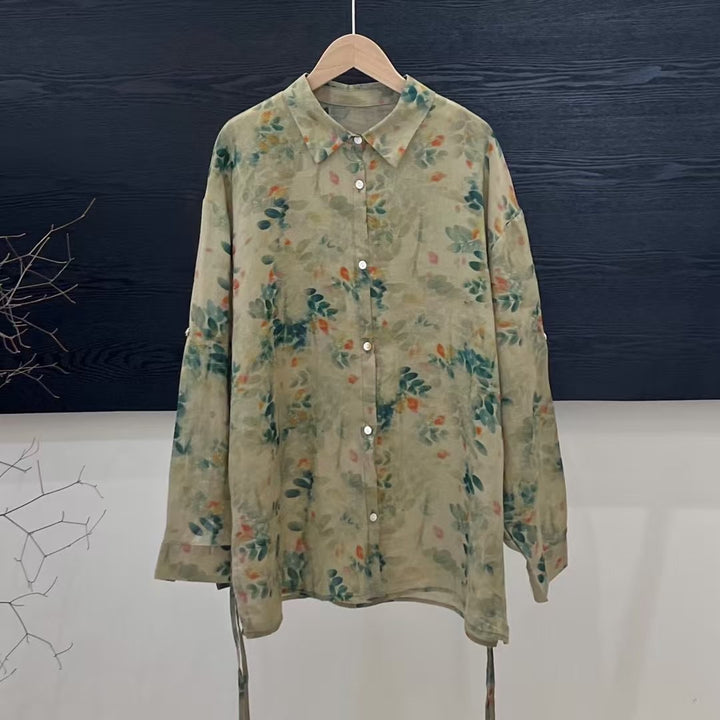 Femme Floral Print Oversized Knaplukning Skjorte Stilla
