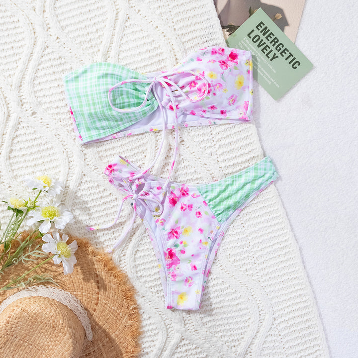 Dame Bandeau-bikini med blomstret design og aftagelige stropper Stilla