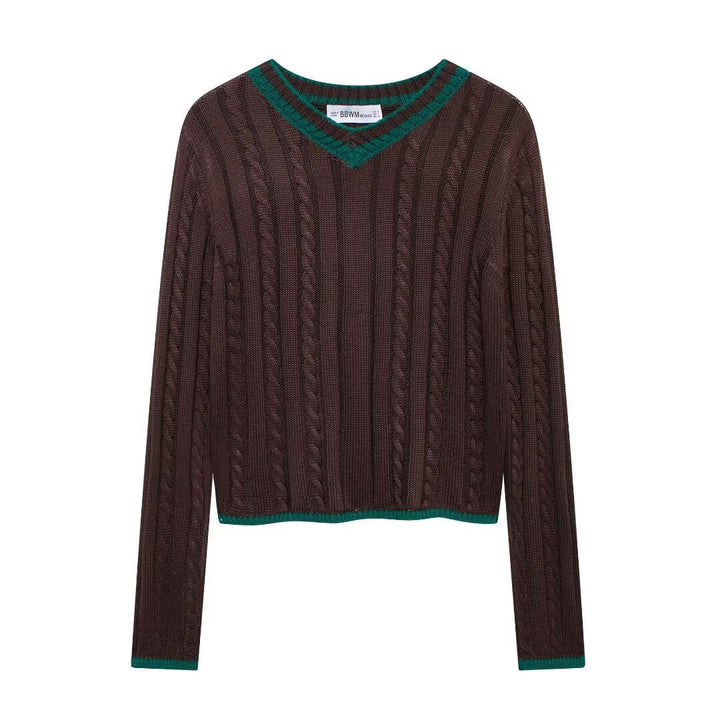 Dame V-hals Kabelstrikpullover Stilla