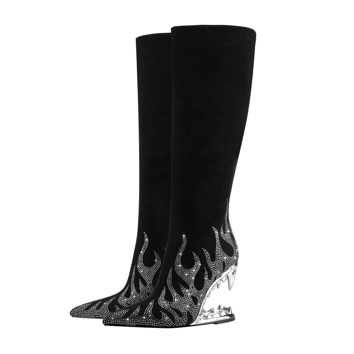 Femme Over-the-Knee Flame-Detail Stiletto-Støvler med skulpturerede hæle Stilla