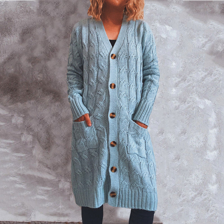 Kvindernes chunky strik cardigan med lommer og knapdetaljer Stilla