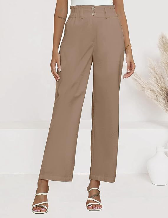 Dame bred stofbukser med elastisk talje og fashionable knapdetaljer Skovae