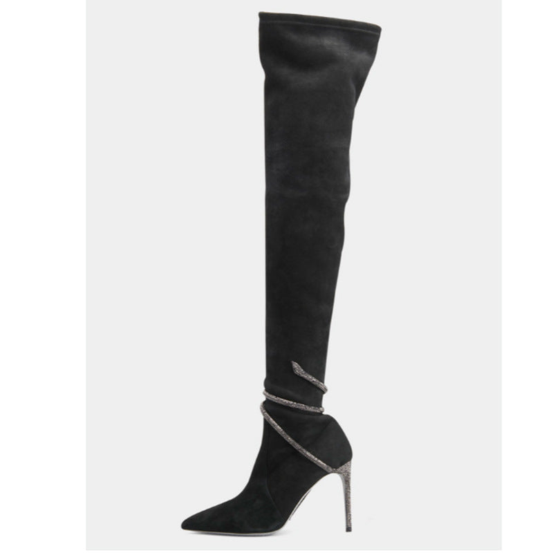 Dame Over-the-Knee Suesaad Stiletto Støvler med dekorativ metallic detalje Stilla