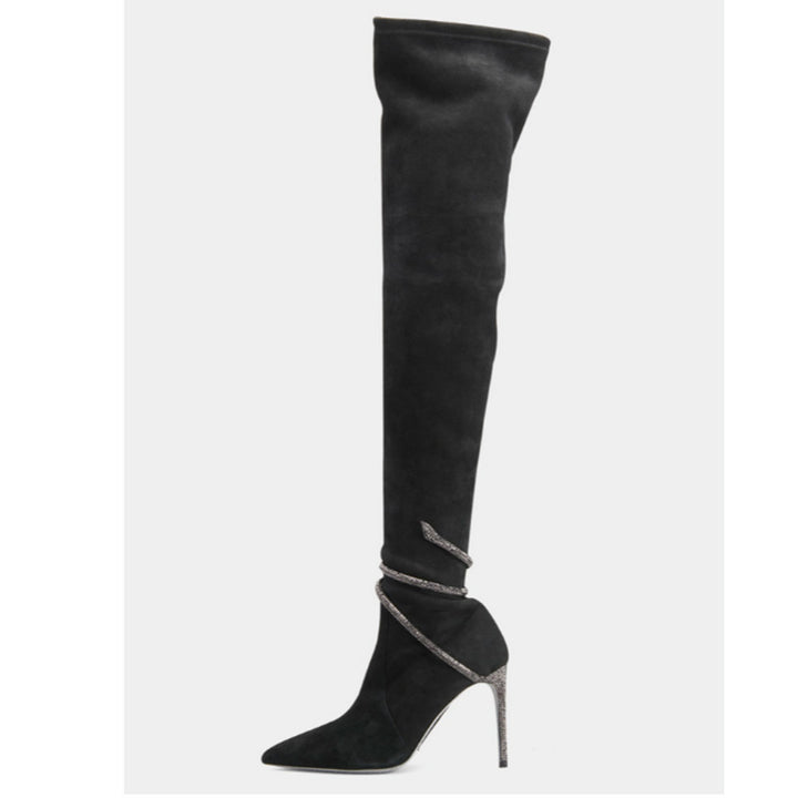 Dame Over-the-Knee Suesaad Stiletto Støvler med dekorativ metallic detalje Stilla