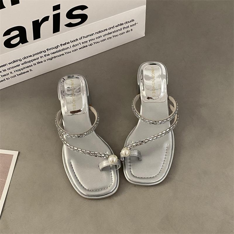 Dame elegante åbne tævesandaler med perle- og rhinestone-accent Stilla