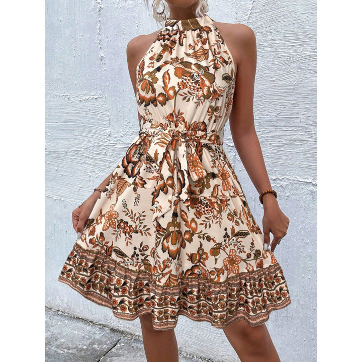 Dame Floral Print Halter Kjole Stilla