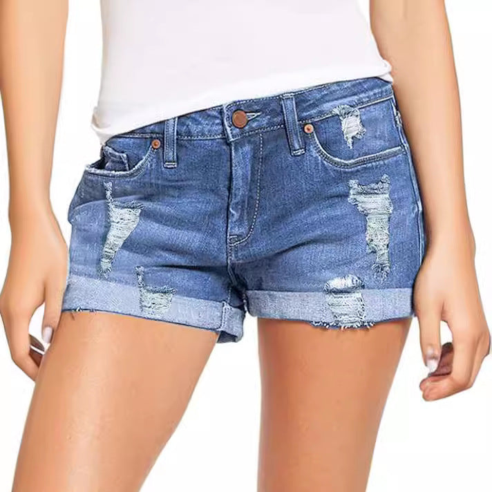Dame Destroyed Denim-shorts i afslappet fritidsstil Skovae