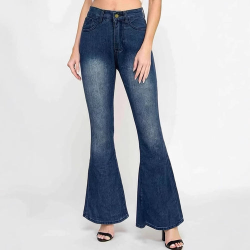 Dame Flared Jeans med høj talje og unikt strukturdesign Skovae