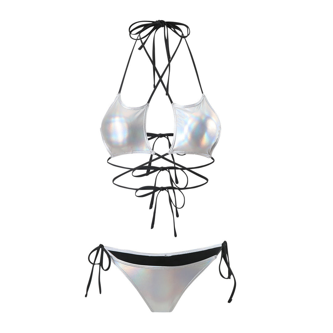 Dame Bikini-sæt med unikt snøre-design og glinsende overdel Stilla