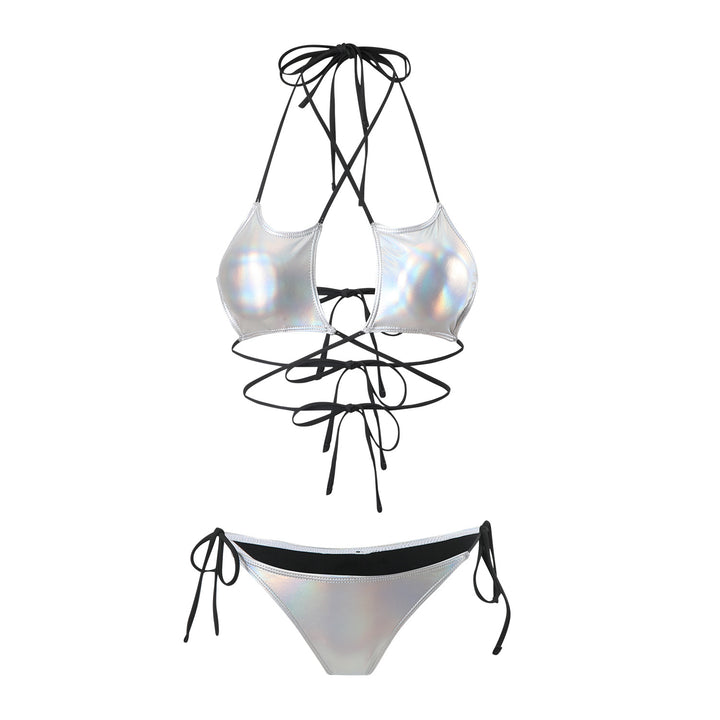 Dame Bikini-sæt med unikt snøre-design og glinsende overdel Stilla