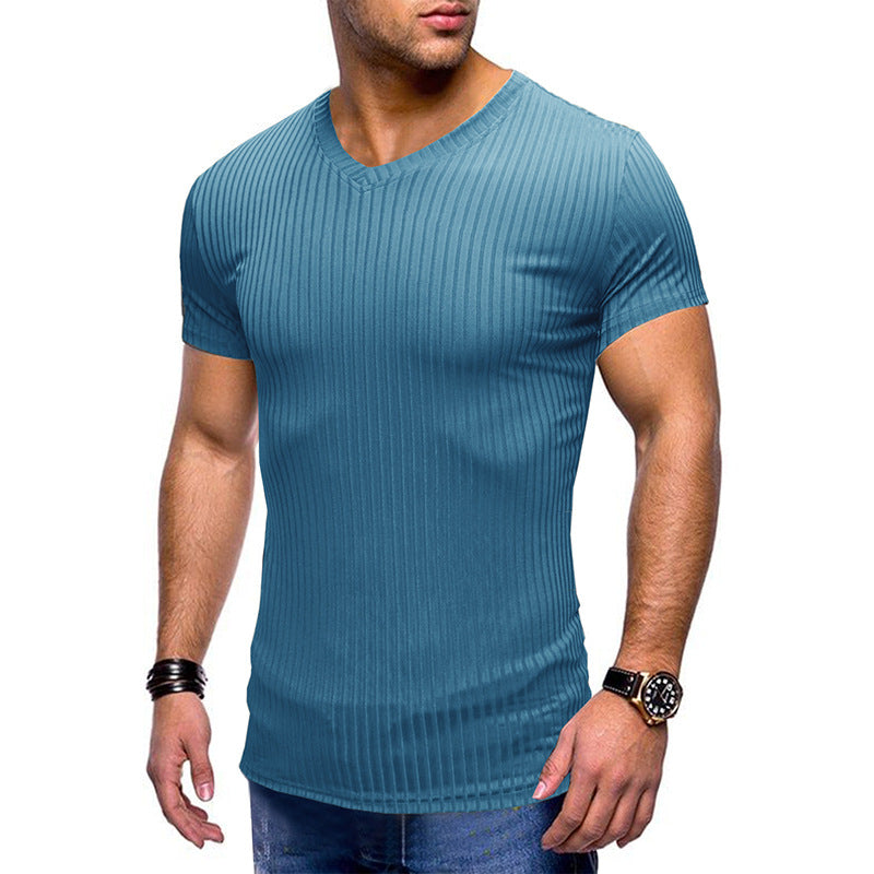 Herrer moderne V-hals T-shirt med fin ribstrik Stilla