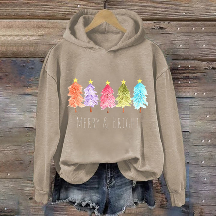 Kvinders Hoodie Sweatshirt med Festligt Træ Grafik Skovae