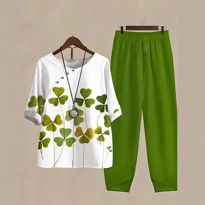 Damer hyggeligt fritids-sæt med blomstermotif og elastisk talje Stilla