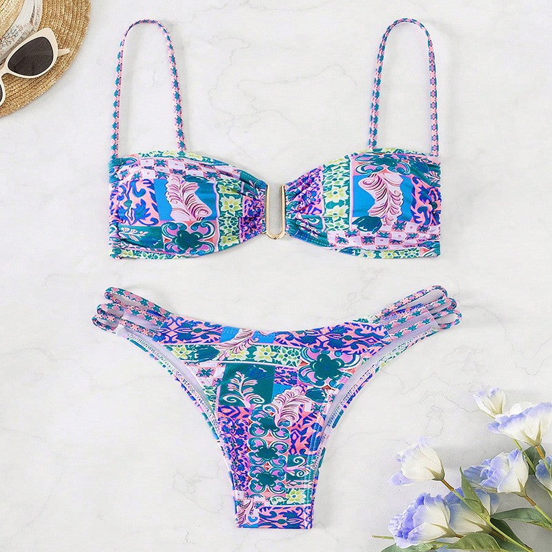 Dame bandeau-bikini med legende blomsterdesign Skovae