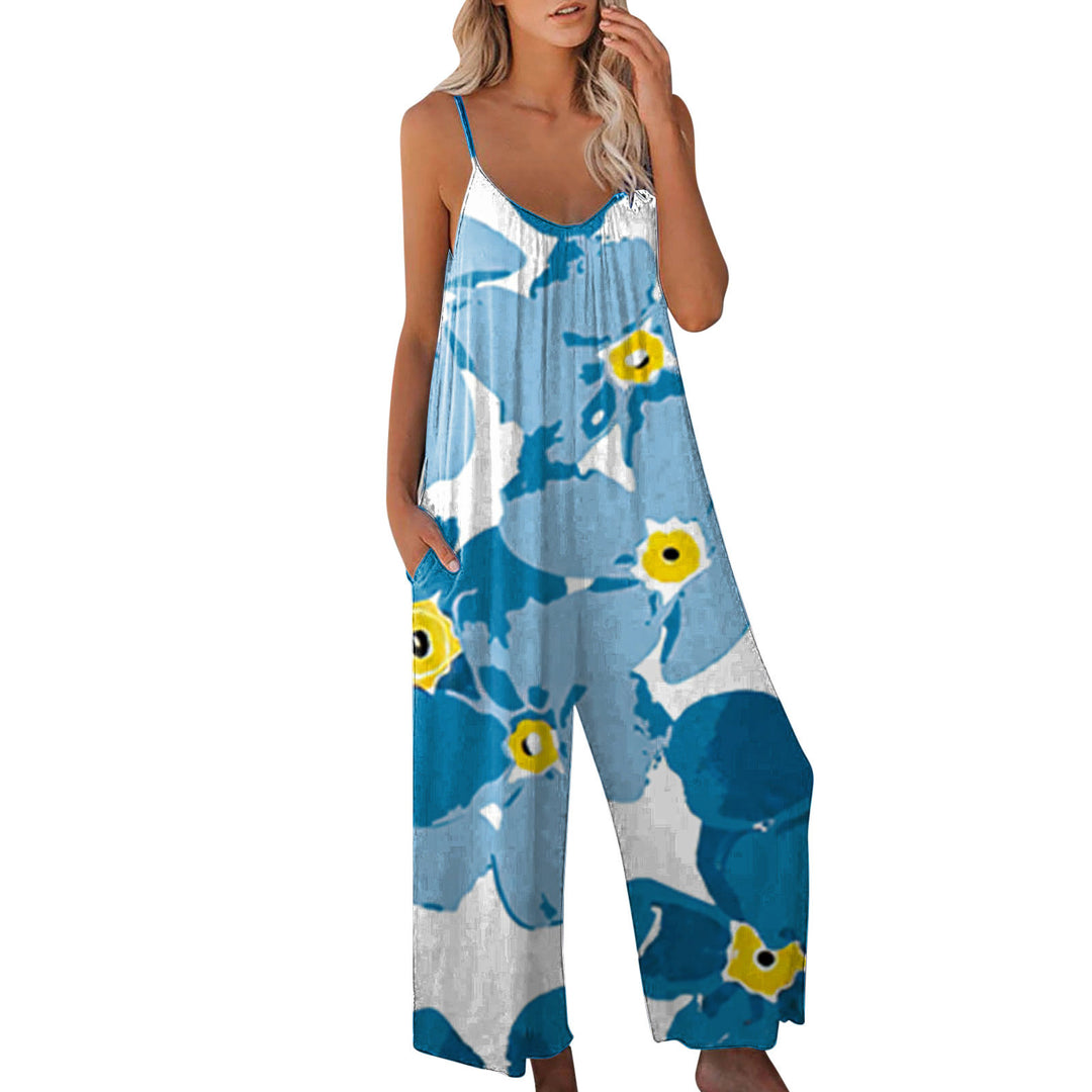 Dame elegant jumpsuit med blomstret mønster og vide ben Stilla