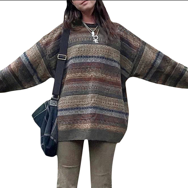 Damer hyggelig oversized sweater med farverigt stribet mønster og brede ærmer Stilla