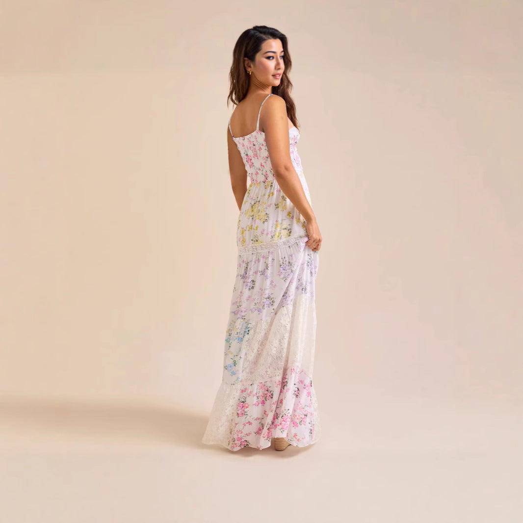 Dame Boho Maxikjole med elastisk top og spidse accenter Skovae