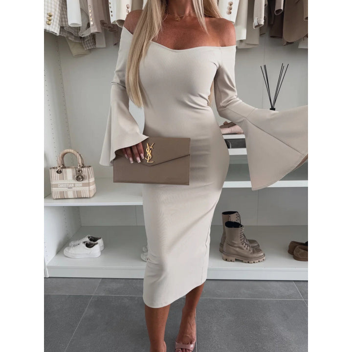 Dame Off-Shoulder Udstillede Ærmer Midi Kjole Stilla