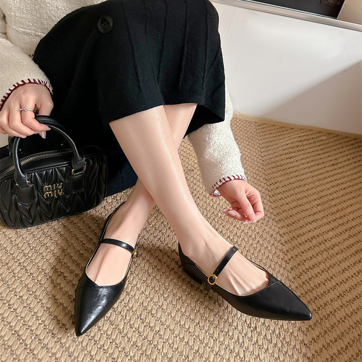Dame spidstoe Mary Jane ballerinaer med elegant rem Stilla