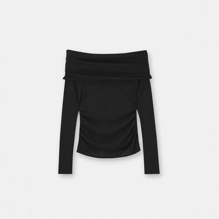 Dame Figurtilpasset Off-Shoulder Overdel med Rynk Stil