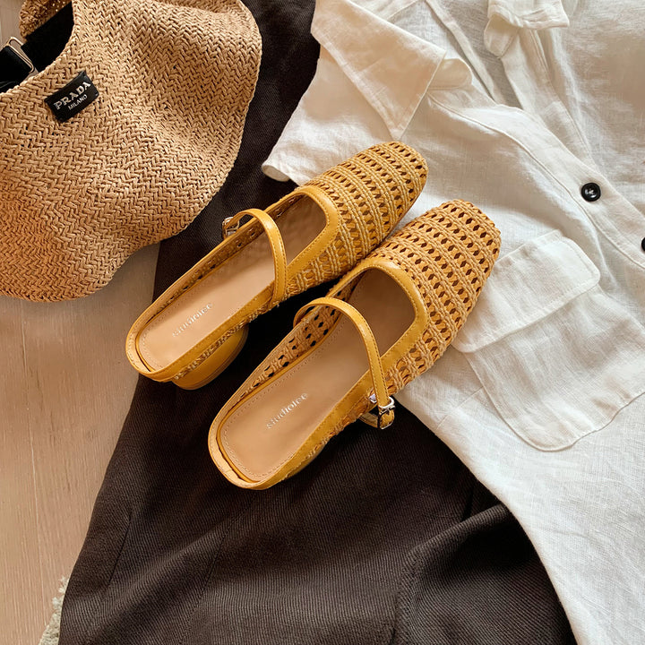 Dame Woven Mary Jane Clogs med justerbar rem Stilla