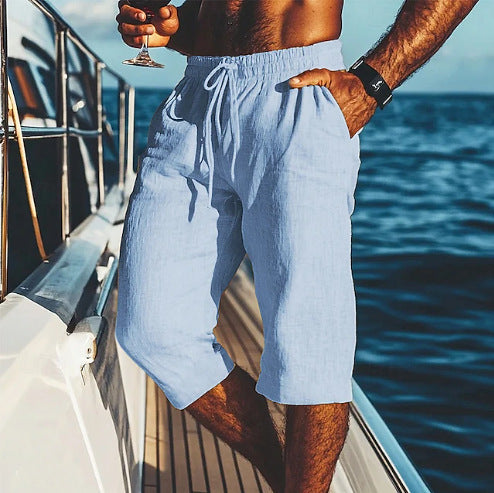 Herrer casual sejlshorts i let linned materiale med elastisk talje og praktisk snor Stilla