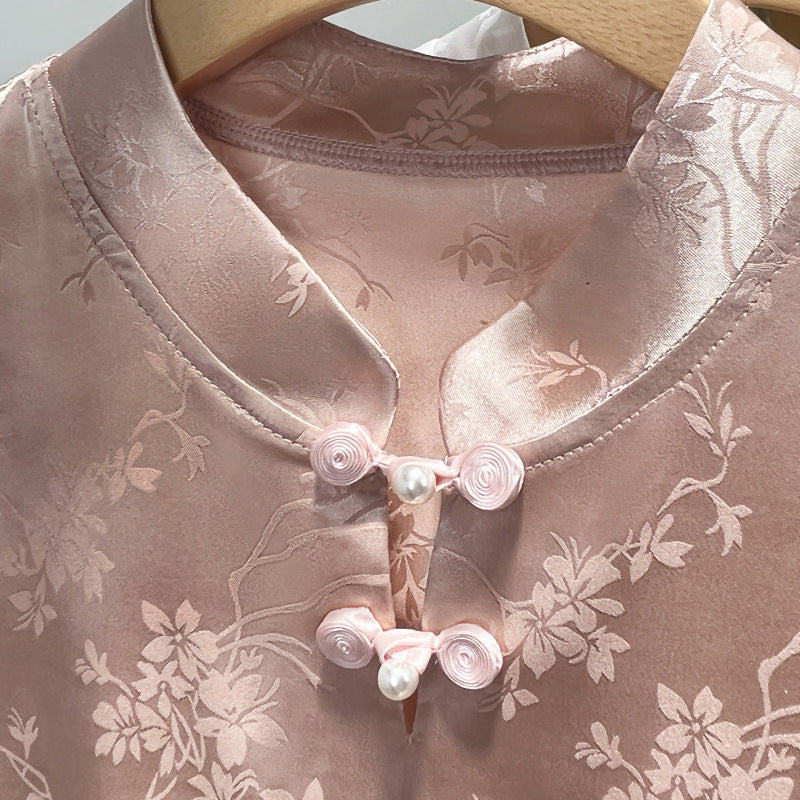 Dame silke bluse med puffærmer og florale mønstre Stilla