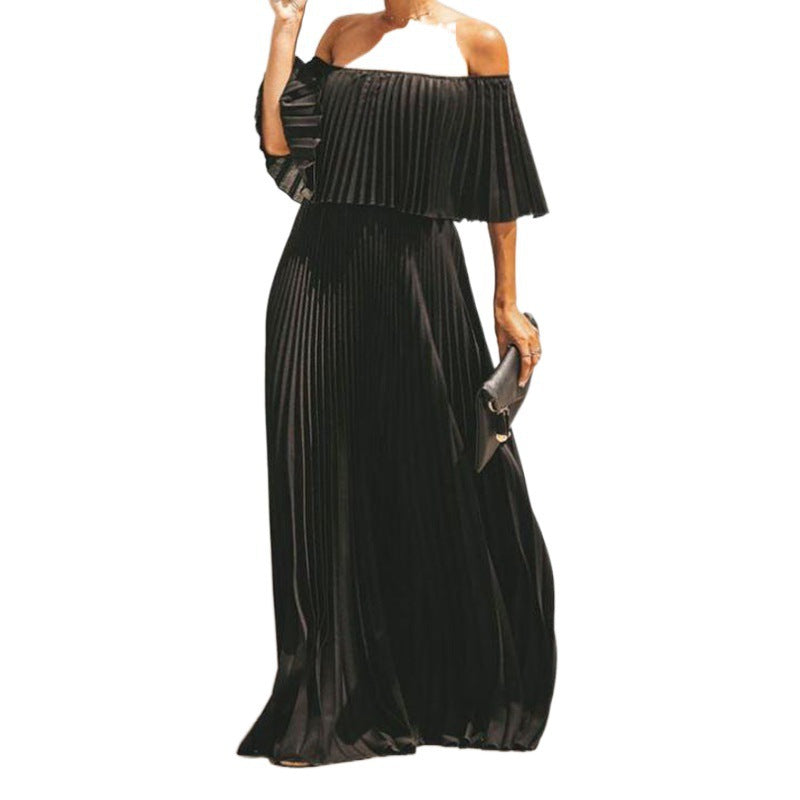 Dame Off-Shoulder Falten Maxi Kjole Stilla