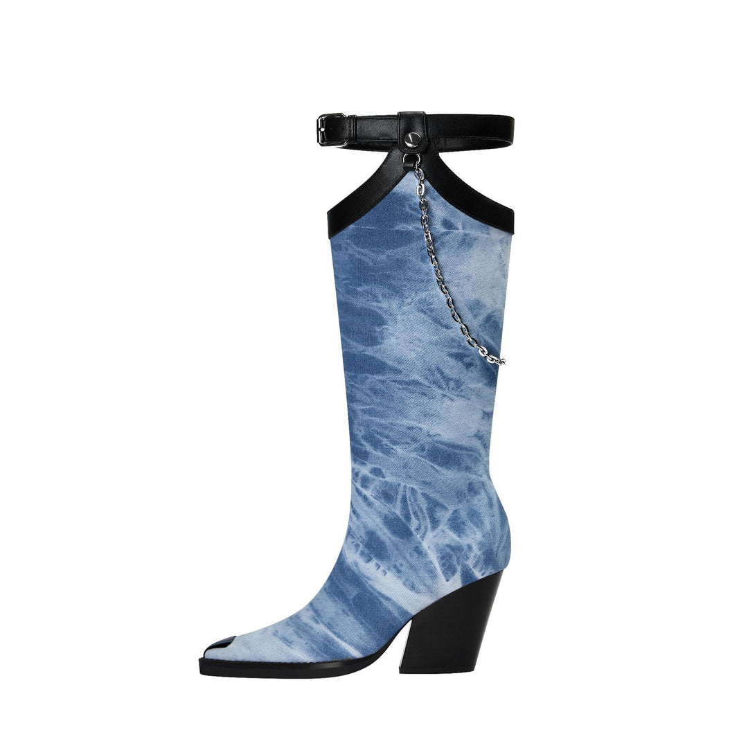 Femme Open-Toe Slouchy Stiletto Støvler med Kæde-detalje Stilla