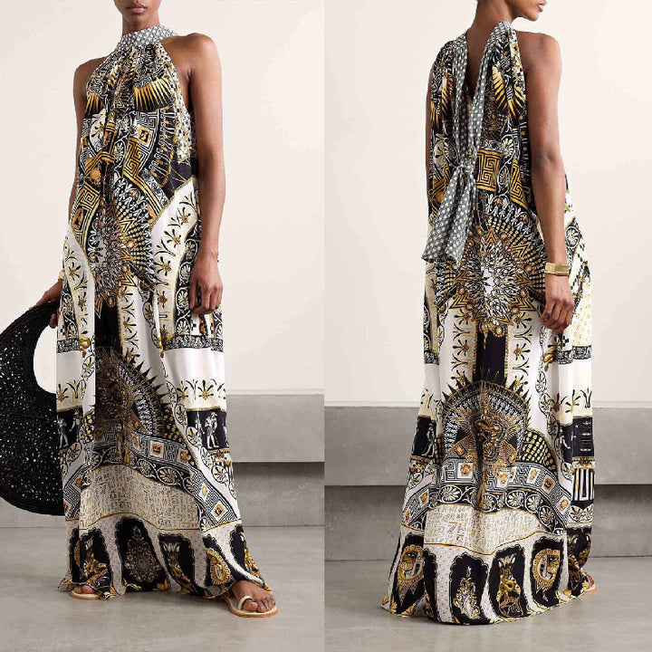 Kvinder Halter Maxi Kjole med kunstnerisk tryk Stilla