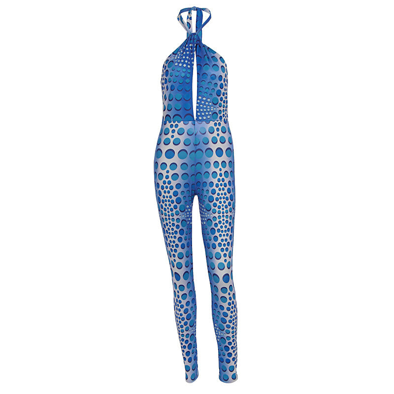 Dame Bodycon Jumpsuit med dyb V-udskæring og eksklusivt mønster Skovae