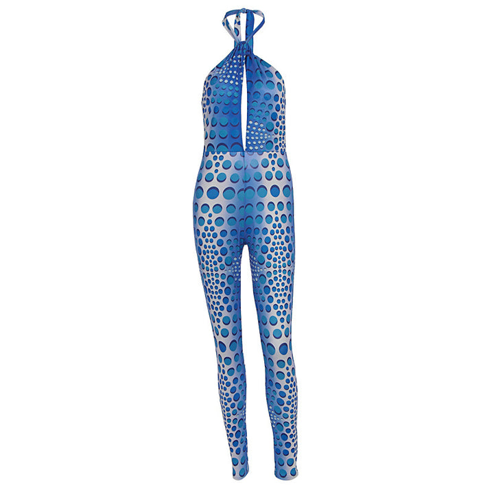 Dame Bodycon Jumpsuit med dyb V-udskæring og eksklusivt mønster Skovae